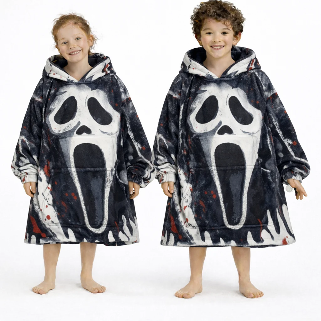 Ghost Face Horror Wearable Blanket Hoodie for Kids & Adults - Image 4