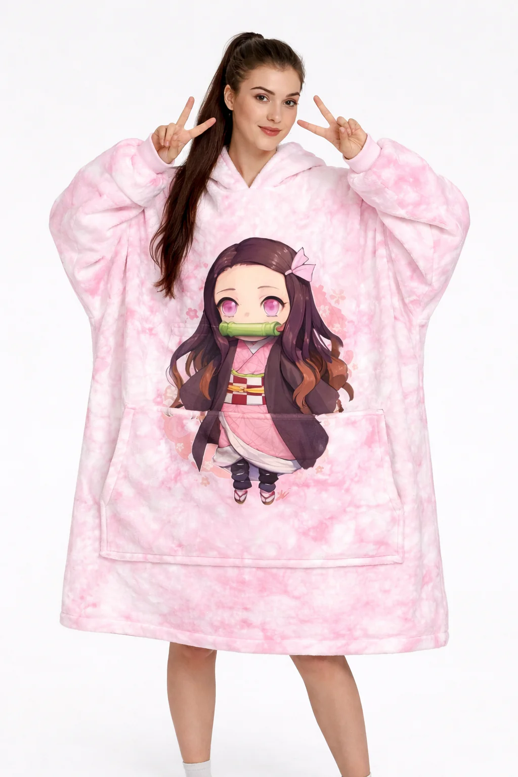 Nezuko Kamado Demon Slayer Wearable Blanket Hoodie for Kids & Adults | OLM Toys - Image 4