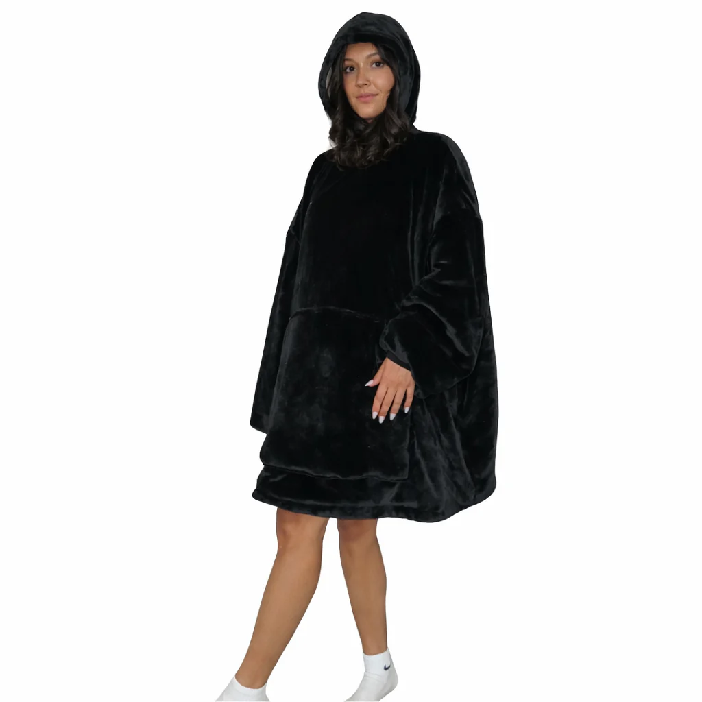 black Wearable Sherpa Blanket Hoodie oversize for Kids & Adults | OLM Toys - Image 3