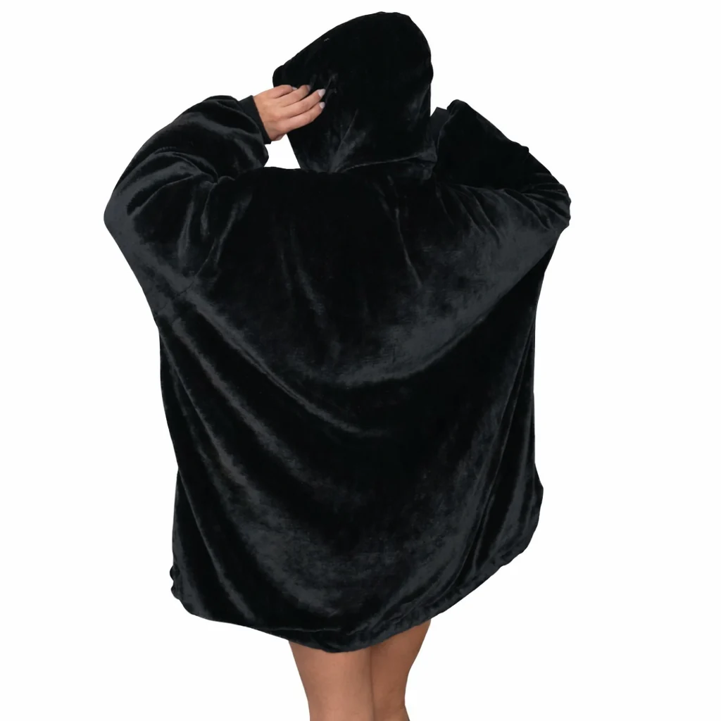 black Wearable Sherpa Blanket Hoodie oversize for Kids & Adults | OLM Toys - Image 5