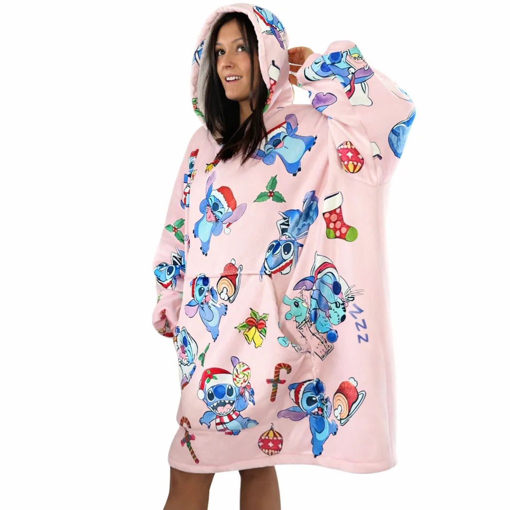 Stitch Oversized Wearable Blanket Hoodie – Pink Sherpa for Kids & Adults | OLM Toys - Image 3