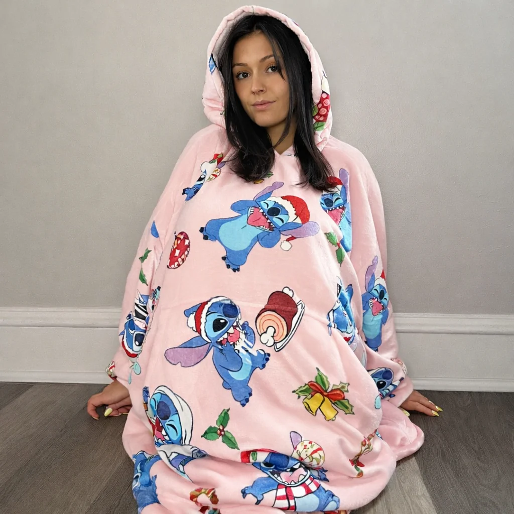 Stitch Oversized Wearable Blanket Hoodie – Pink Sherpa for Kids & Adults | OLM Toys - Image 4