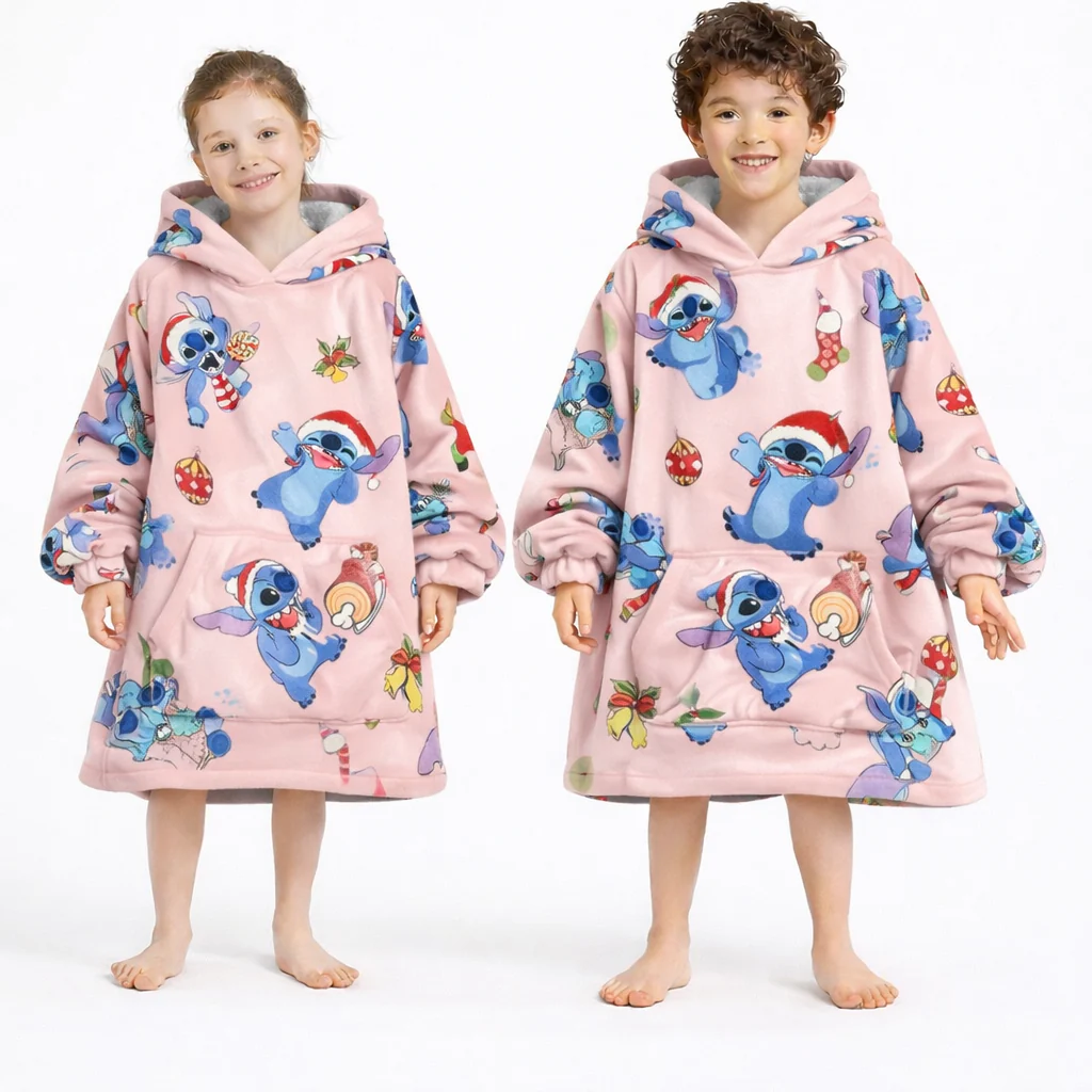 Stitch Oversized Wearable Blanket Hoodie – Pink Sherpa for Kids & Adults | OLM Toys - Image 5